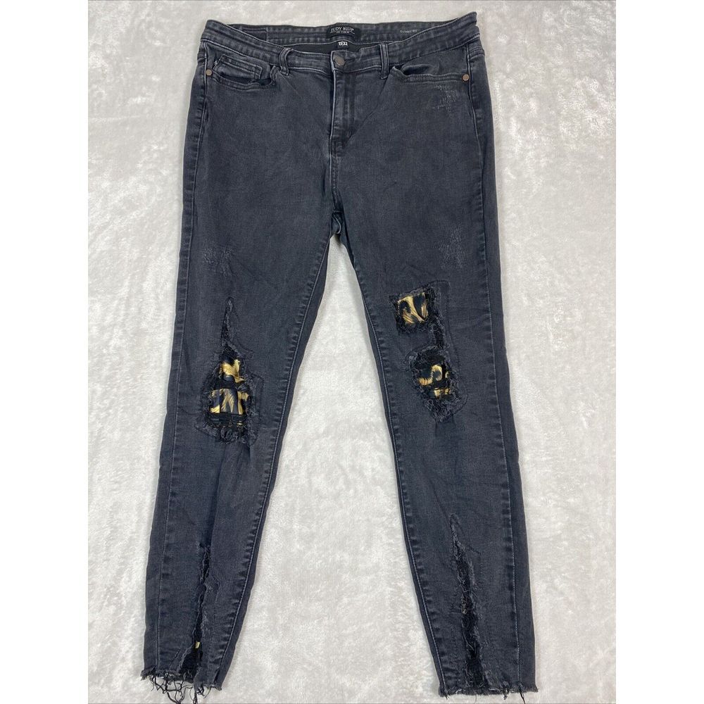 Judy‎ Blue Jeans Women's 15/32 Skinny Fit Black Distressed Leopard Cheetah Print